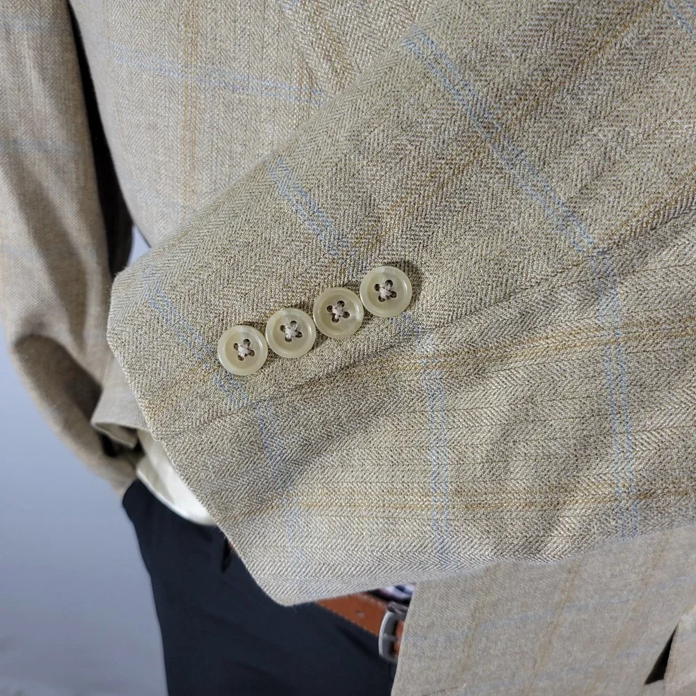 Hart‎ Schaffner Marx Men's Sport Coat Blazer Two Button Beige Plaid Size 44R